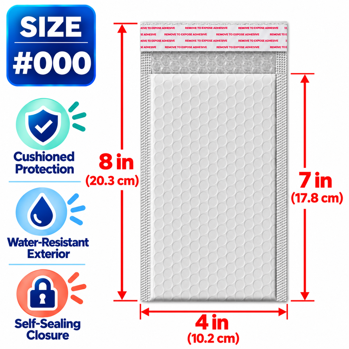 BM Paper 100-Pack #000 4" x 7" White Bubble-Lined Poly Mailers Self-Sealing Padded Shipping Envelopes