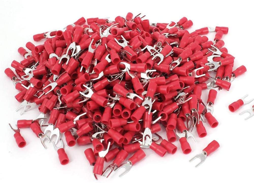 MR DJ DSR8-200 200PCS 18-22AWG #8 Red Insulated Fork Spade Wire Connector Electrical Crimp Terminal