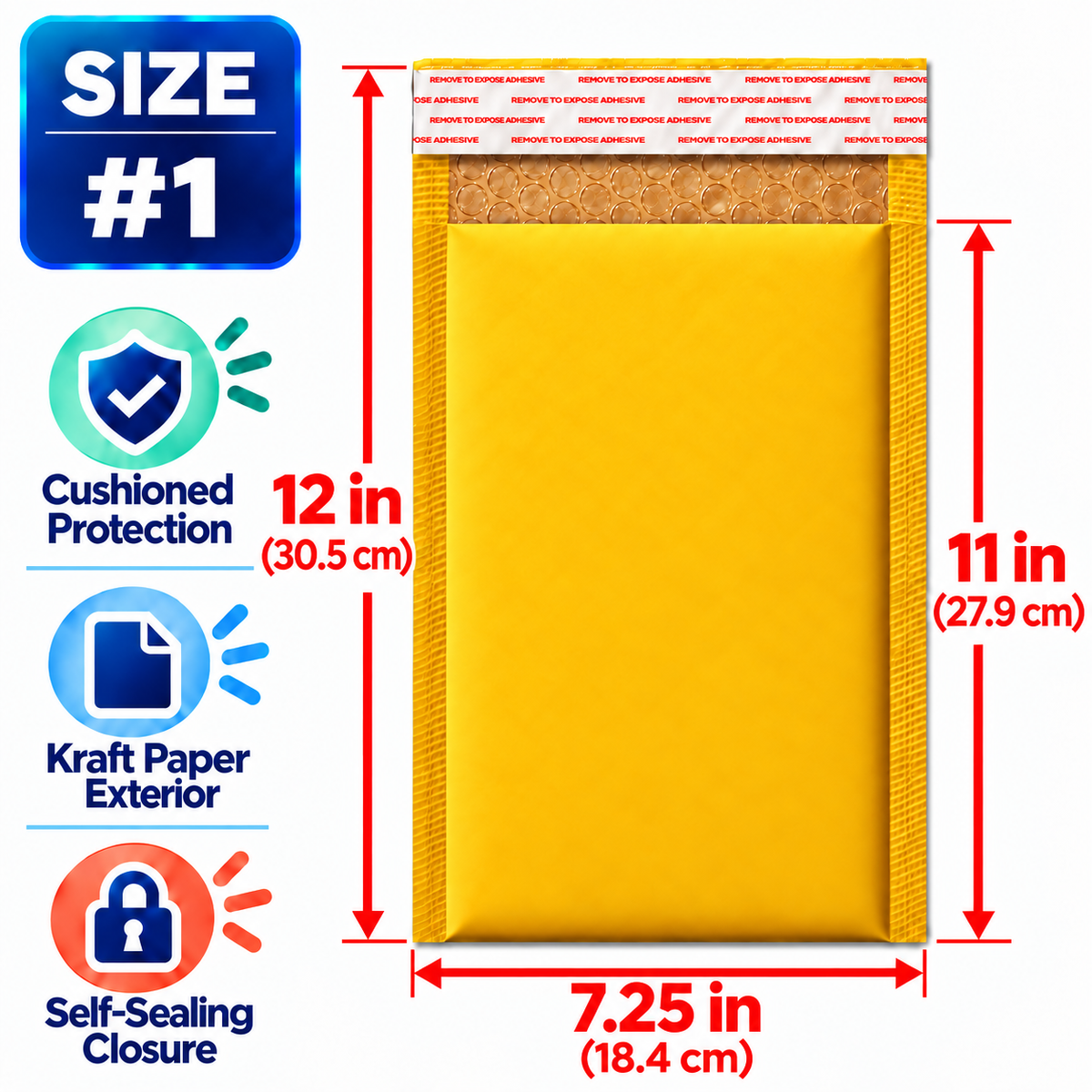 BM Paper 100 #1 7.25X11" Kraft Poly Bubble Mailers Padded Envelopes Bulk Bubble Lined Wrap Polymailer Bags