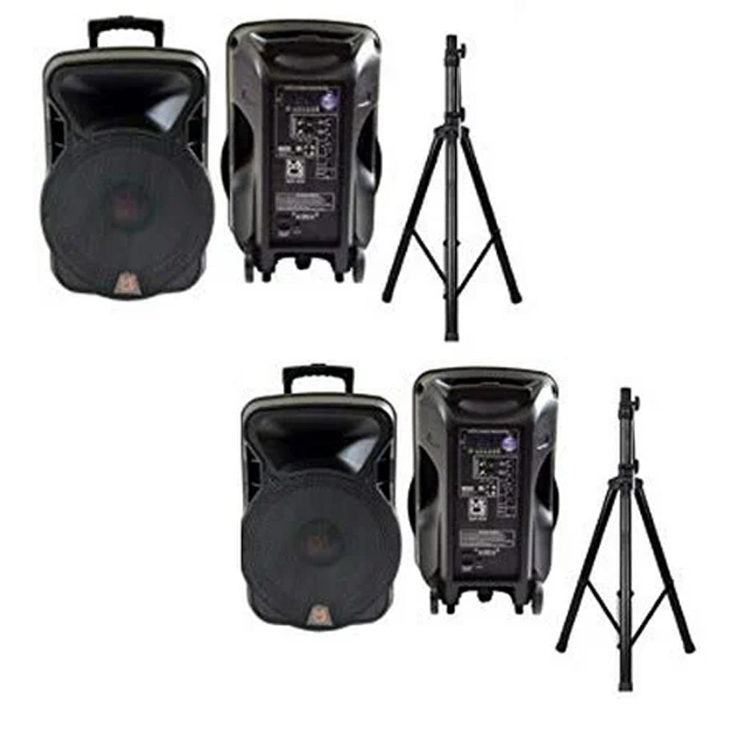 2 DSP4000 PRO 15" 4000W Bluetooth DSP FM Radio USB Portable PA DJ Speaker & Stands