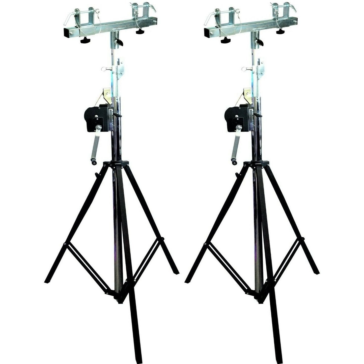 2 MR DJ Pro Lighting 12 Foot Crank Light Stand & 2 Square Truss T-Bar Adapter