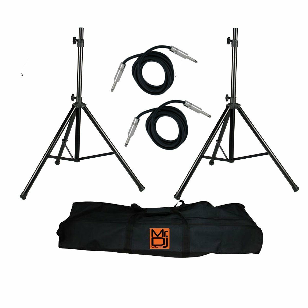 MR DJ SS750PKG 2 Universal Folding Tripod PRO PA DJ On Stage Speaker Stand & Carrying Bag & 1/4" 25' Cable