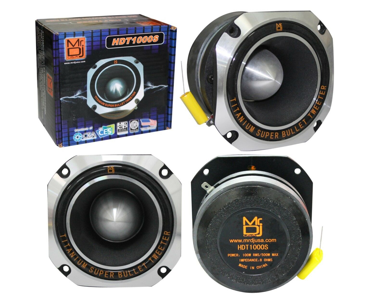 MR DJ HDT1000S 4-Inch Titanium Bullet High Compression Tweeter Ferrite Magnet Chrome