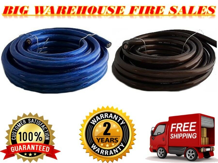 Absolute 100' 0 GAUGE 50' BLUE POWER & 50' BLACK Ground Wire Cable Marine Car