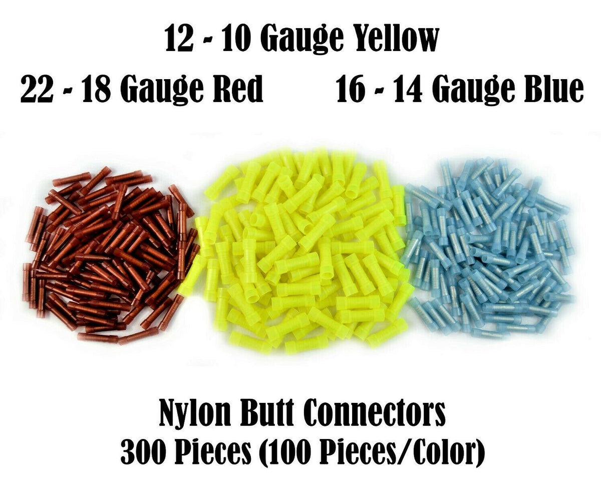 Patron 300 Wire Butt Connectors Yellow/Blue/Red Nylon Car Audio Crimp Terminals