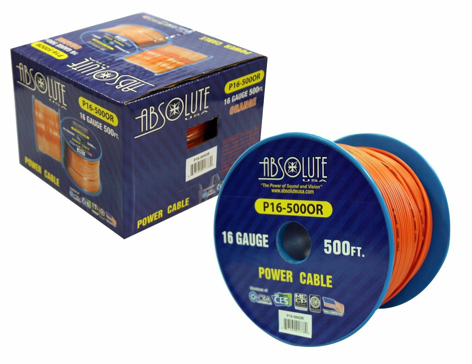 Absolute USA P16-500OR 16 Gauge 500FT Primary Power & Remote Wire – Orange