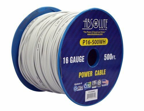 Absolute P16-500WH 16 Gauge 500-Feet White Spool Primary Remote Power Wire Cable