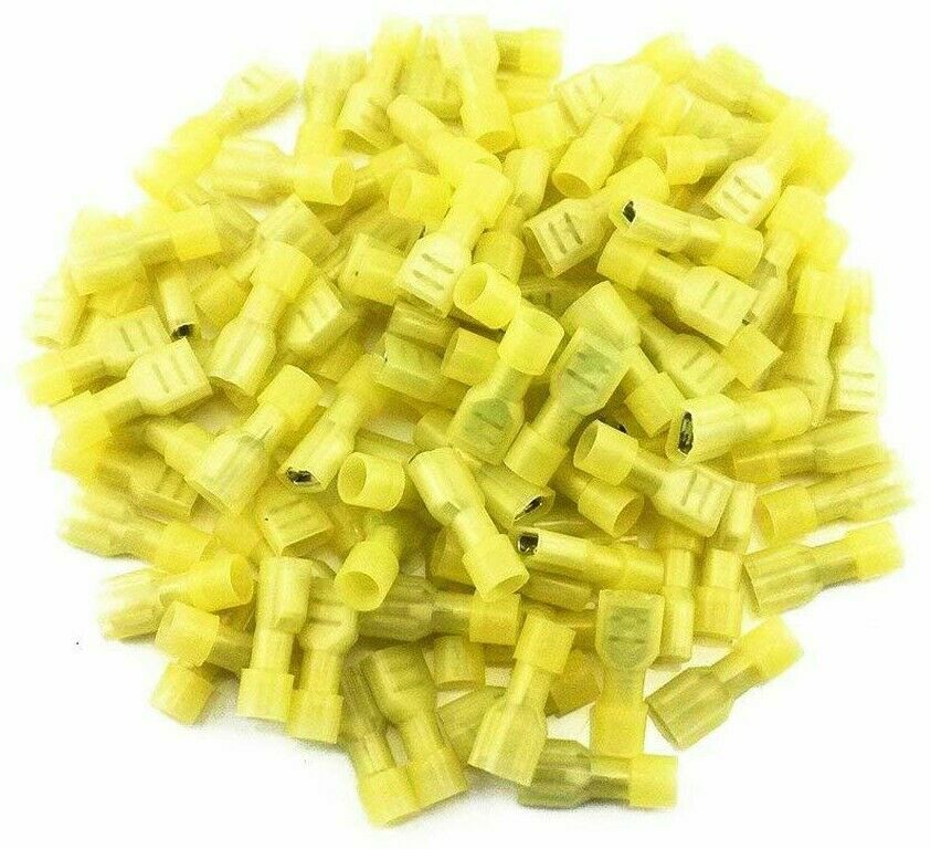 100pcs Yellow 12/10-Gauge Economy Nylon Fully-Insulated Female Quick Disconnects