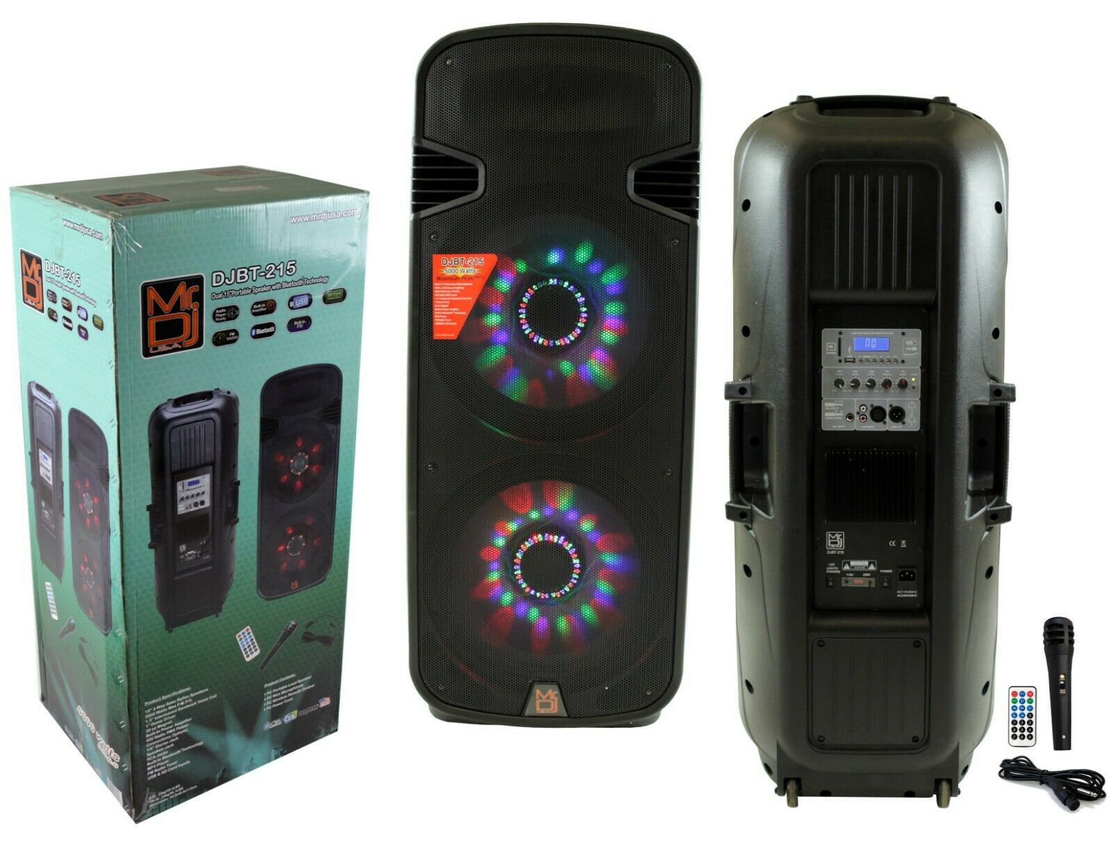 MR DJ Lets Jump Dual 15" 3Way 5000W DJ Active Speaker PA Party BT USB Speaker