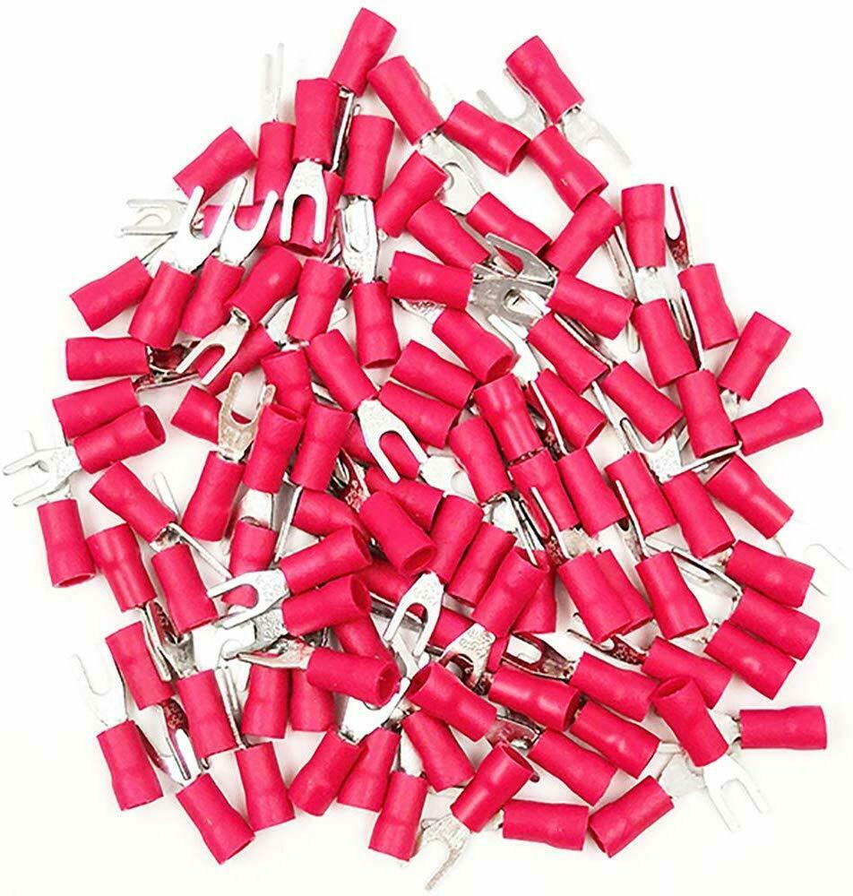 MK Audio MSR8-200 200PCS 18-22AWG #8 Red Insulated Fork Spade Wire Connector Electrical Crimp Terminal