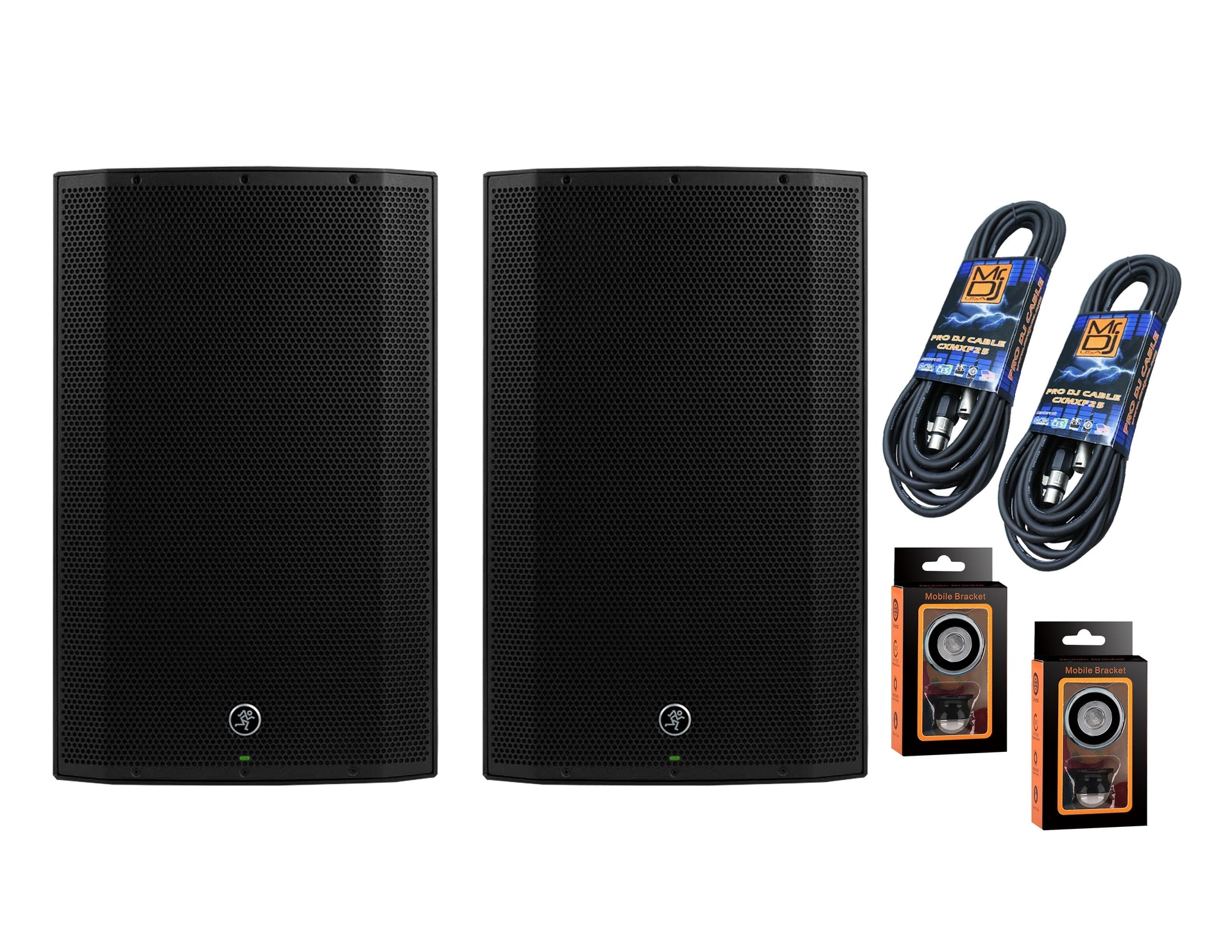 2 Mackie Thump215XT 15" Advanced Power Loudspeaker & Cables & Mobile Phone Holder