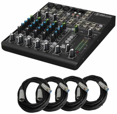 Mackie 802VLZ4 8CH Mixer Preamps & 4 MR DJ 20 Feet XLR Cables Bundle