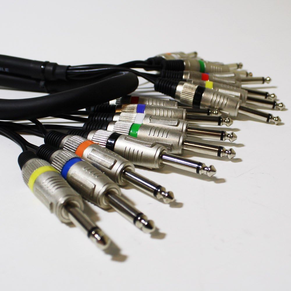 MR DJ 8Q8Q-3F-16G 8-Ch 1/4" TS Mono Snake Cable 3 Ft Professional Audio Patch Snake
