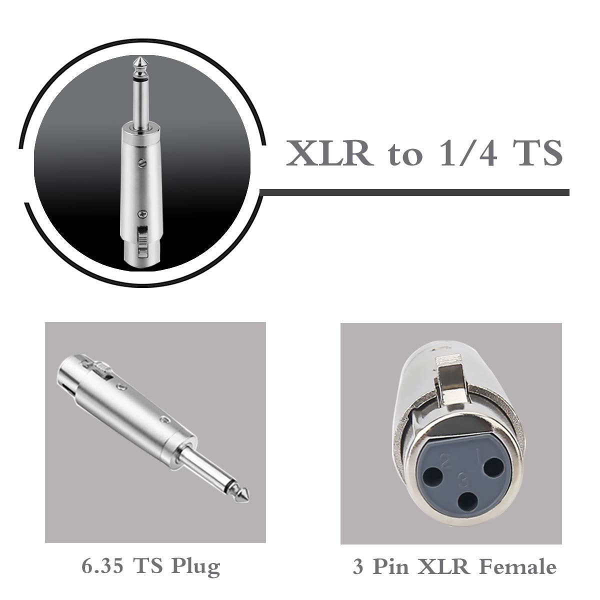 MR DJ QTMXLRF1 XLR Female to 1/4" Mono Male Adapter Converter Gender Audio Coupler