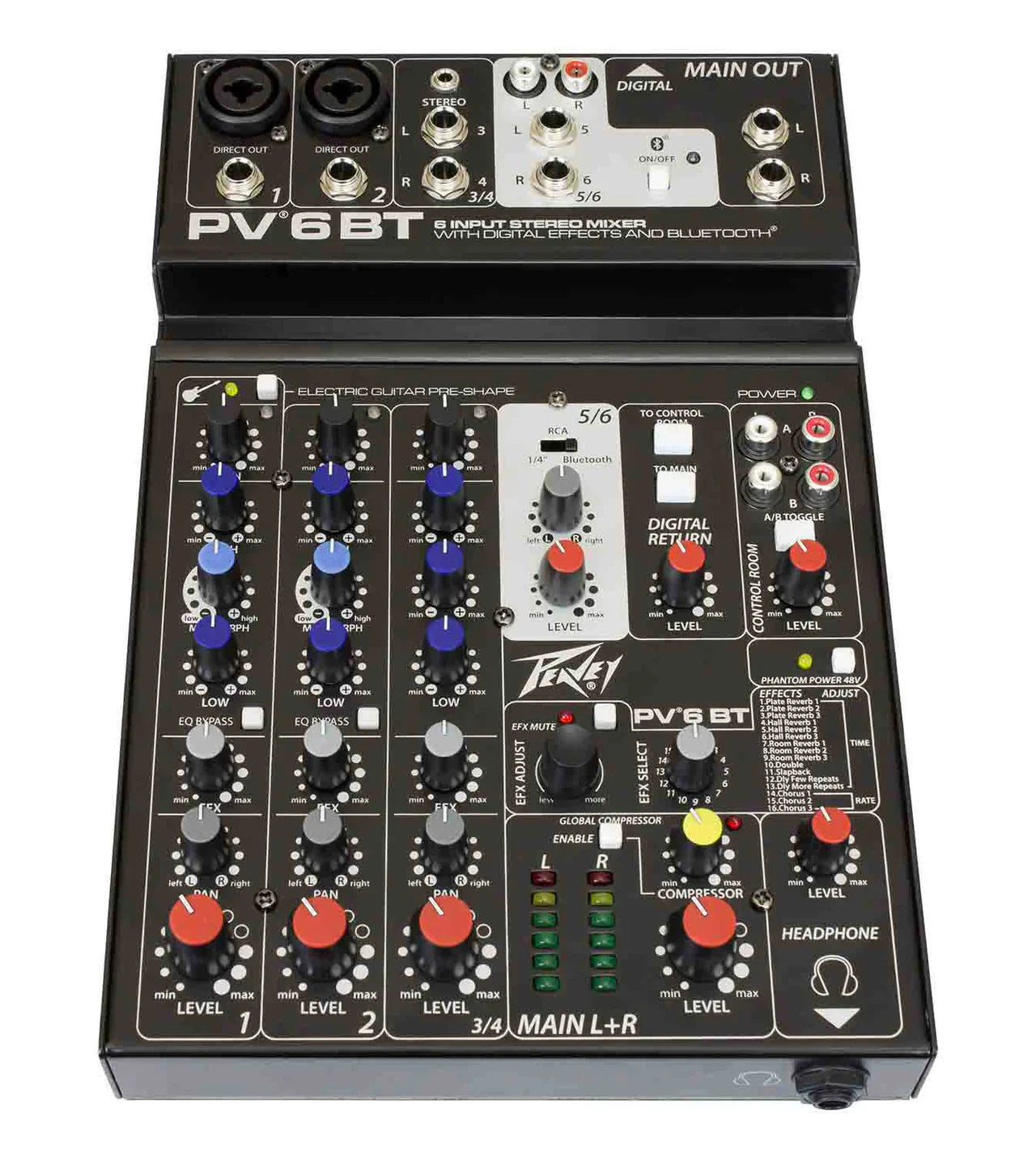 Peavey PV6BT Pro Audio Mixer Bluetooth Effects + 3 MSP-1 XLR Microphone Stand package