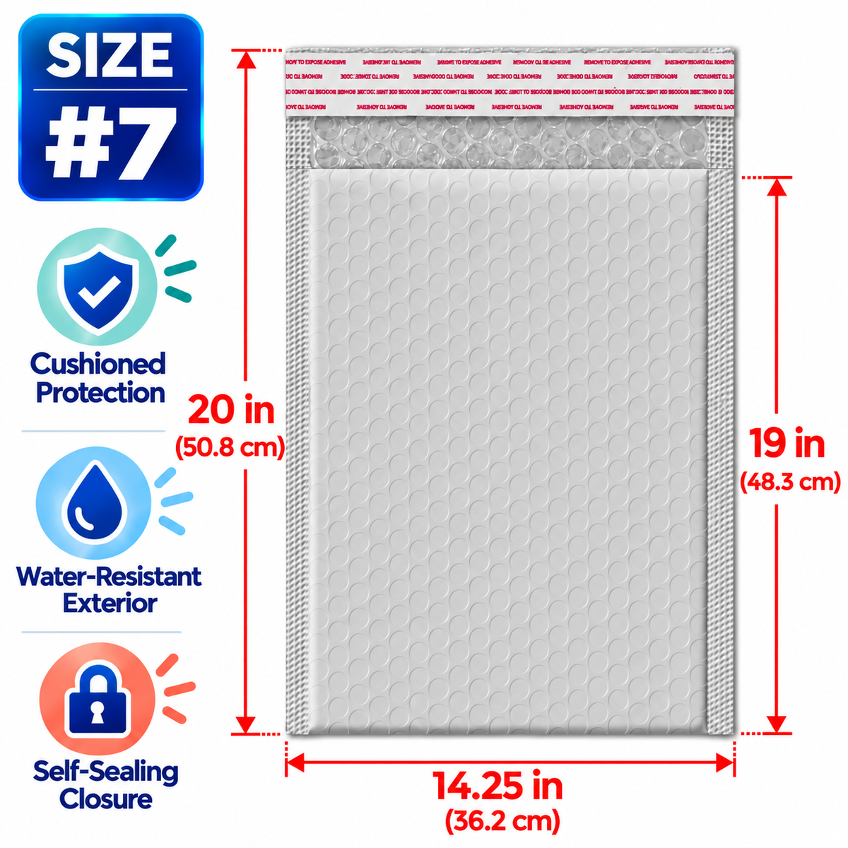 BM Paper 100-Pack #7 14.25" x 19" White Bubble-Lined Poly Mailers Self-Sealing Padded Shipping Envelopes