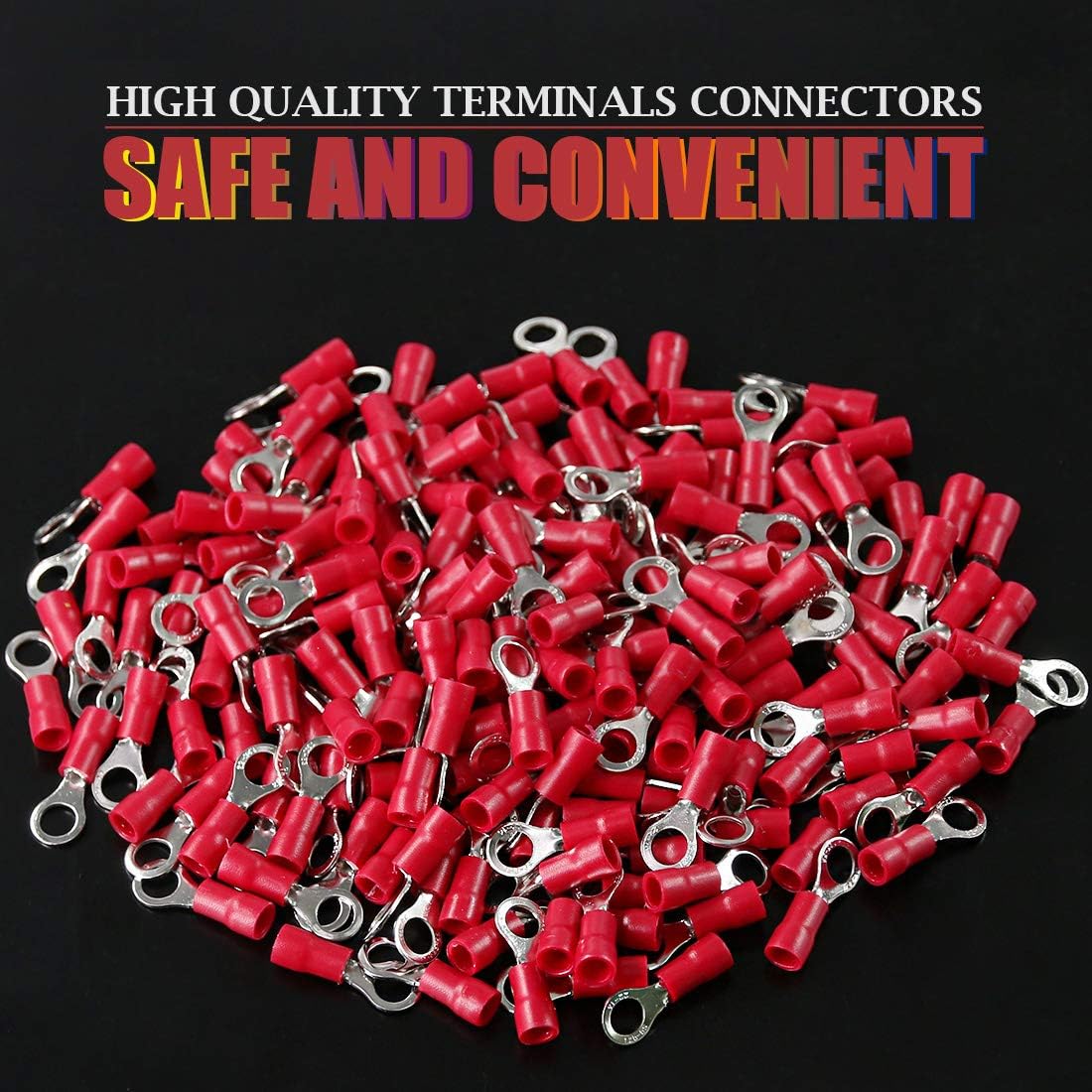 MR DJ RT2218R 200 pcs #8 Red 22/16 Gauge Vinyl Insulated Connectors Ring Terminal