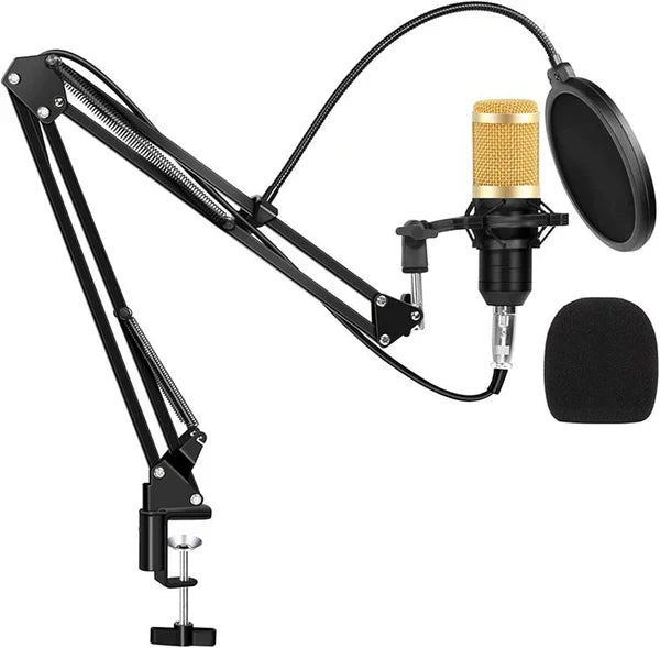 2 MR DJ CONDKIT5 Studio Condenser Microphone Arm Stand Pop Filter Foam Cap Kit Record Accessory