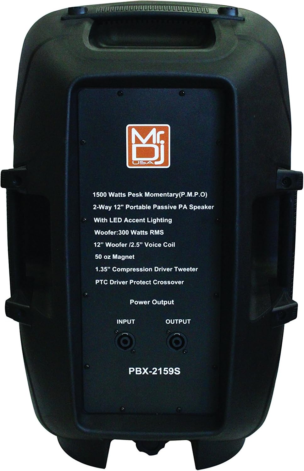 MR DJ PBX2159S 12" Portable PA/DJ 2 Way Passive Speaker LED Accent Lighting