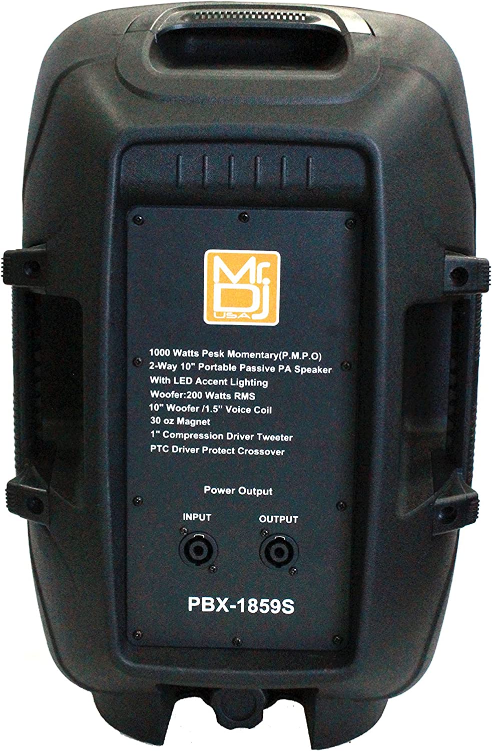 MR DJ PBX1859S 10" 2-Way PRO  DJ Portable Passive Speaker with LED Accent Lighting