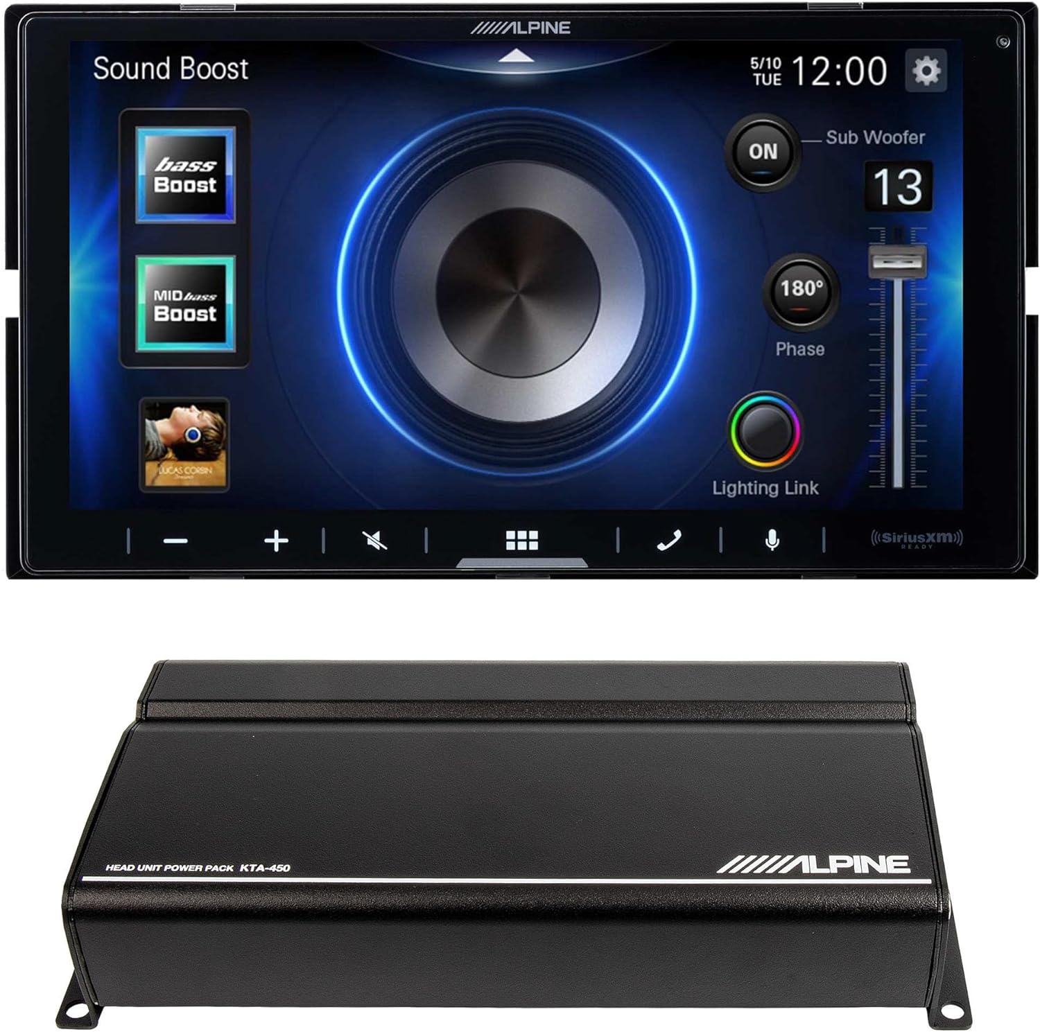Alpine iLX-W670 2-DIN Car Stereo, KTA-450 PowerStack Amp + SiriusXM Tuner Bundle