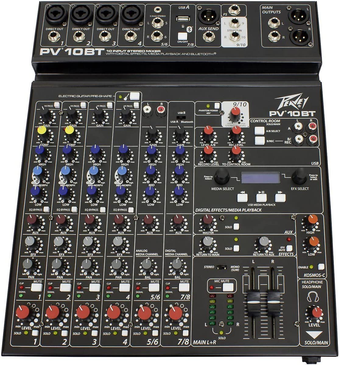 Peavey PV 10BT PV10BT Pro Audio Mixer With 4 Mic In, Bluetooth, USB, Compressor