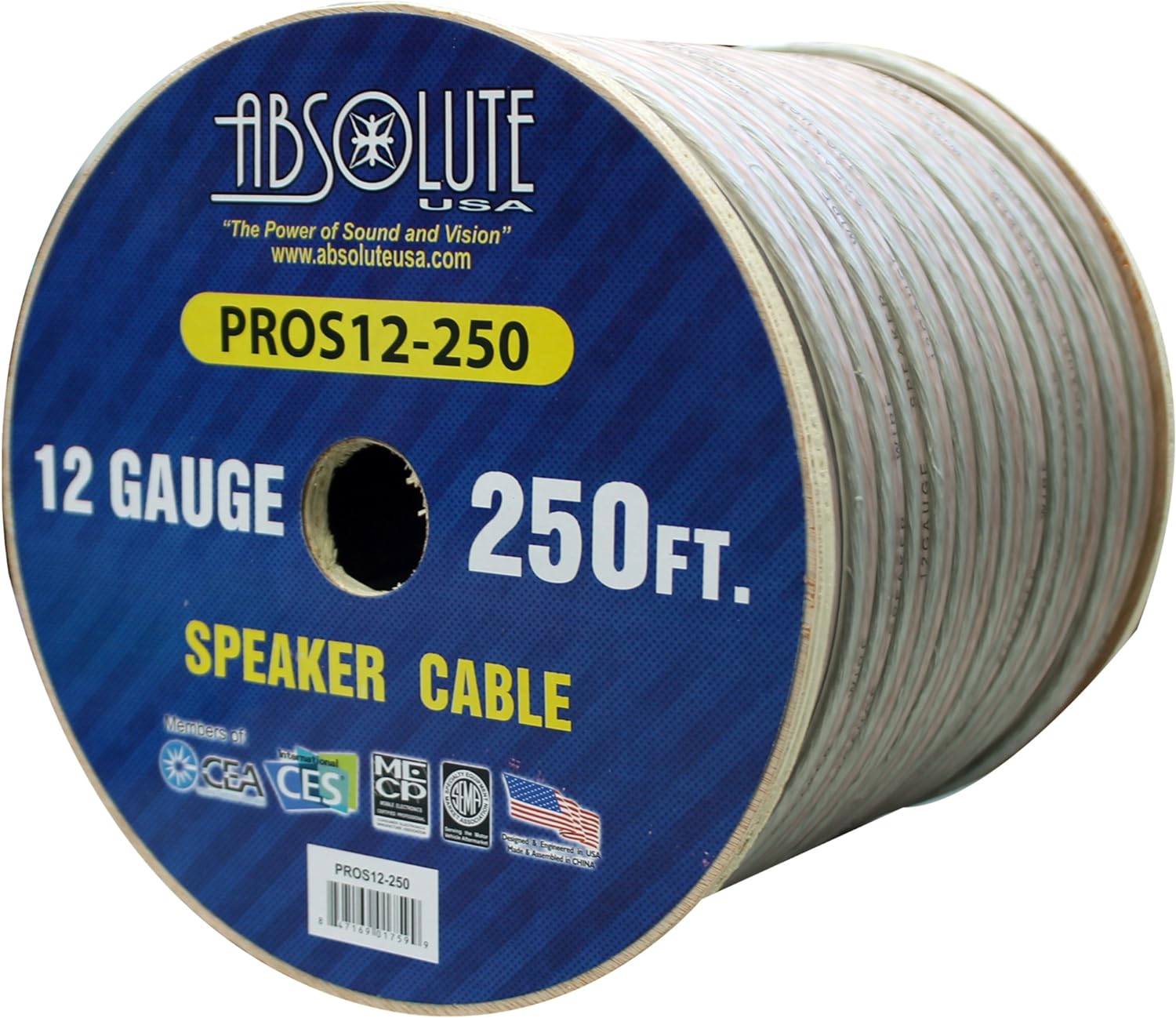 Absolute PROS12250 12 Gauge 250FT PRO PA DJ Car Home Marine Audio Speaker Wire Cable