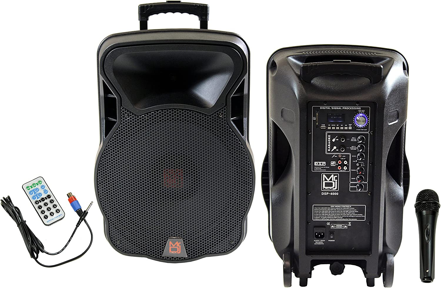 MR DJ DSP4000 15" 2 Way Portable Speaker Bluetooth FM Radio USB/SD & DSP Player