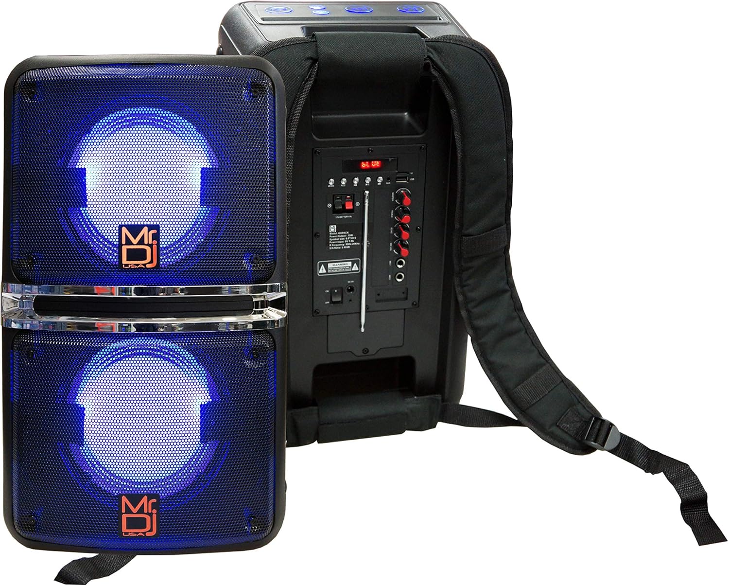 MR DJ GOPACK Dual 6.5" 1200W Portable Speaker Bluetooth USB/Micro SD Rechargeable LED Accent Lighting