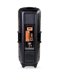 Black portable Battery Powered Bluetooth Speaker with control panel on a white background