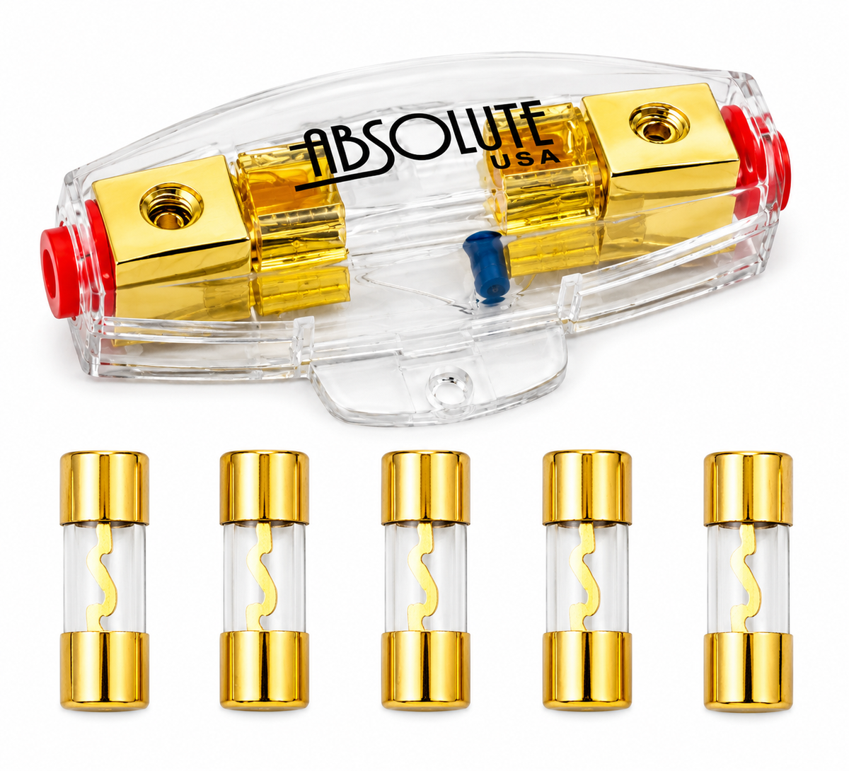 Absolute AGHLB Inline AGU Fuse Holder Blue LED Blown Fuse Indicator + 40A fuses
