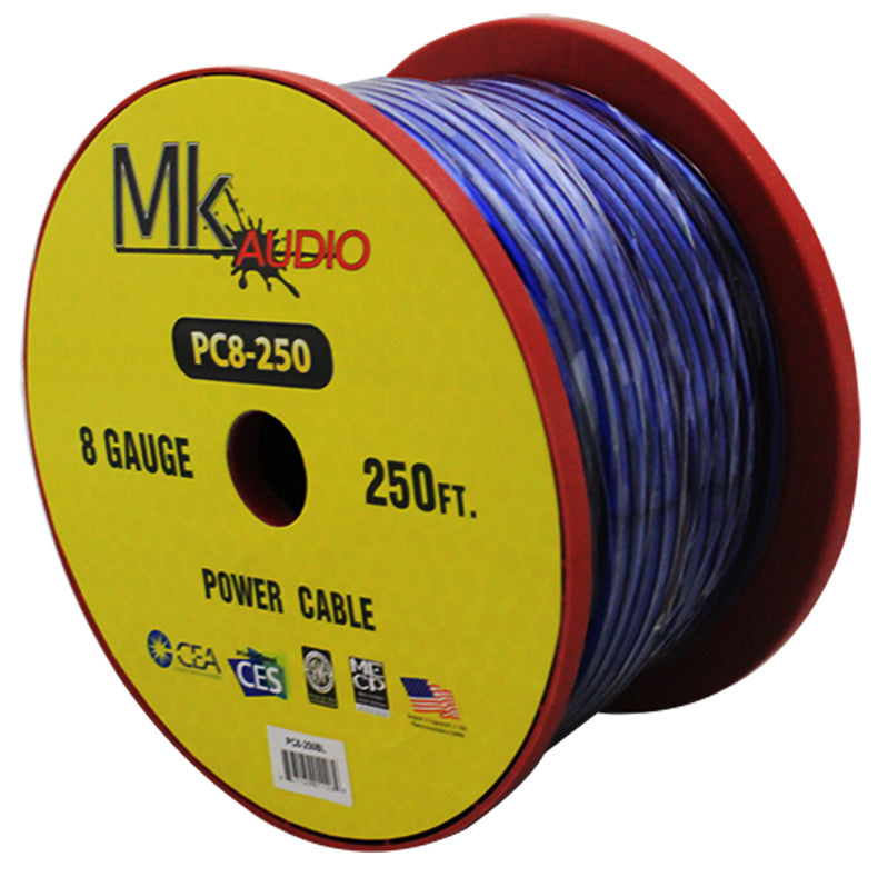 MK Audio PC8250BL 8GA 250' Blue Power Ground Wire Car Audio Amplifier Marine Cable