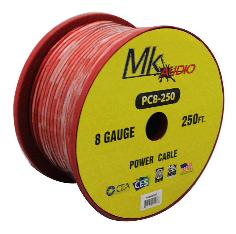 2 MK Audio PC8250RD 8GA 250' Red Power Ground Wire Car Audio Amplifier Marine Cable