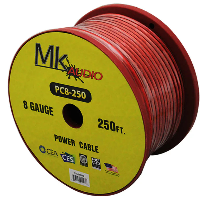 Mk Audio PC8-250RD 8 Gauge Red Multi-Strand 250 Feet Power Ground Wire Cable