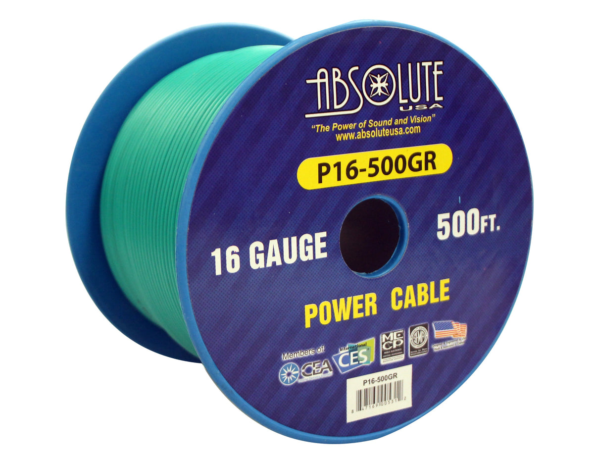 Absolute USA P16-500GR 16 Gauge 500-Feet Green Spool Primary Remote Power Wire Cable