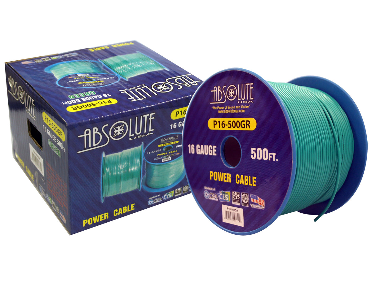 Absolute USA P16-500GR 16 Gauge 500-Feet Spool Primary Power Cable (Green)