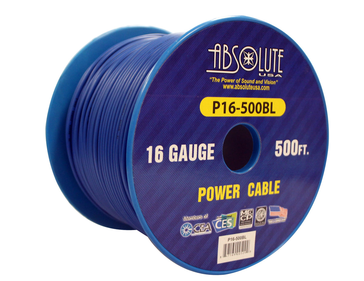 Absolute P16-500BLUE 16 Gauge 500-Feet Blue Spool Primary Power Wire Cable