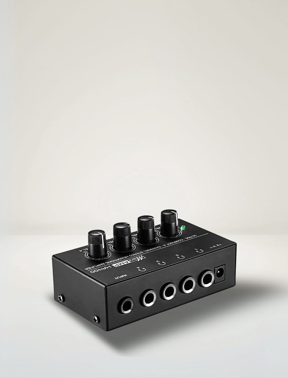 MR DJ Microamp HA400 HA400 Microamp ultra-compact 4-channel stereo headphone amplifier with controls and outputs.