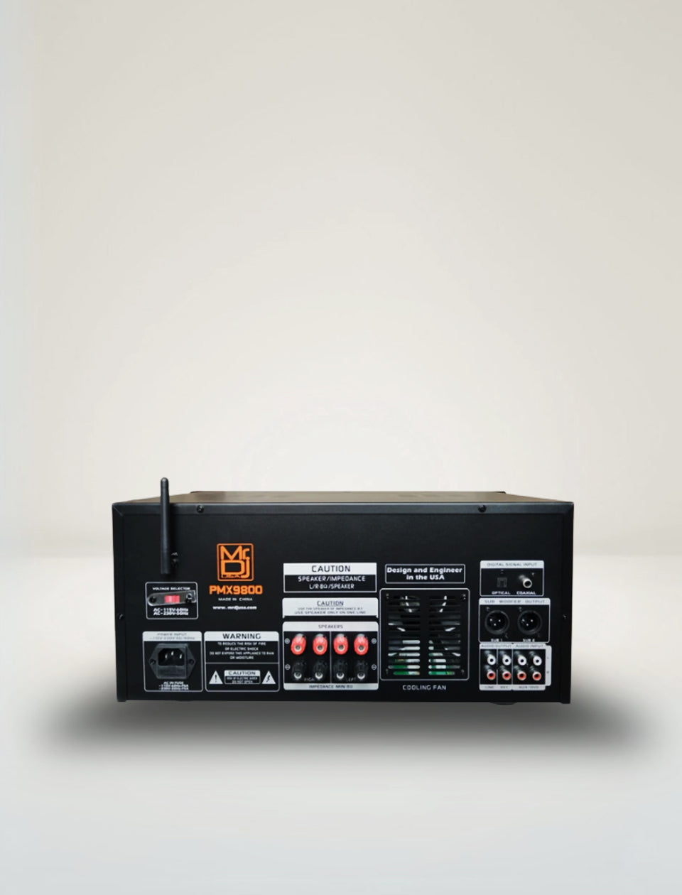 MR DJ PMX9800 5000W PA DJ Audio Mixer Powered Soundboard EQ DSP Bluetooth FM back panel connections