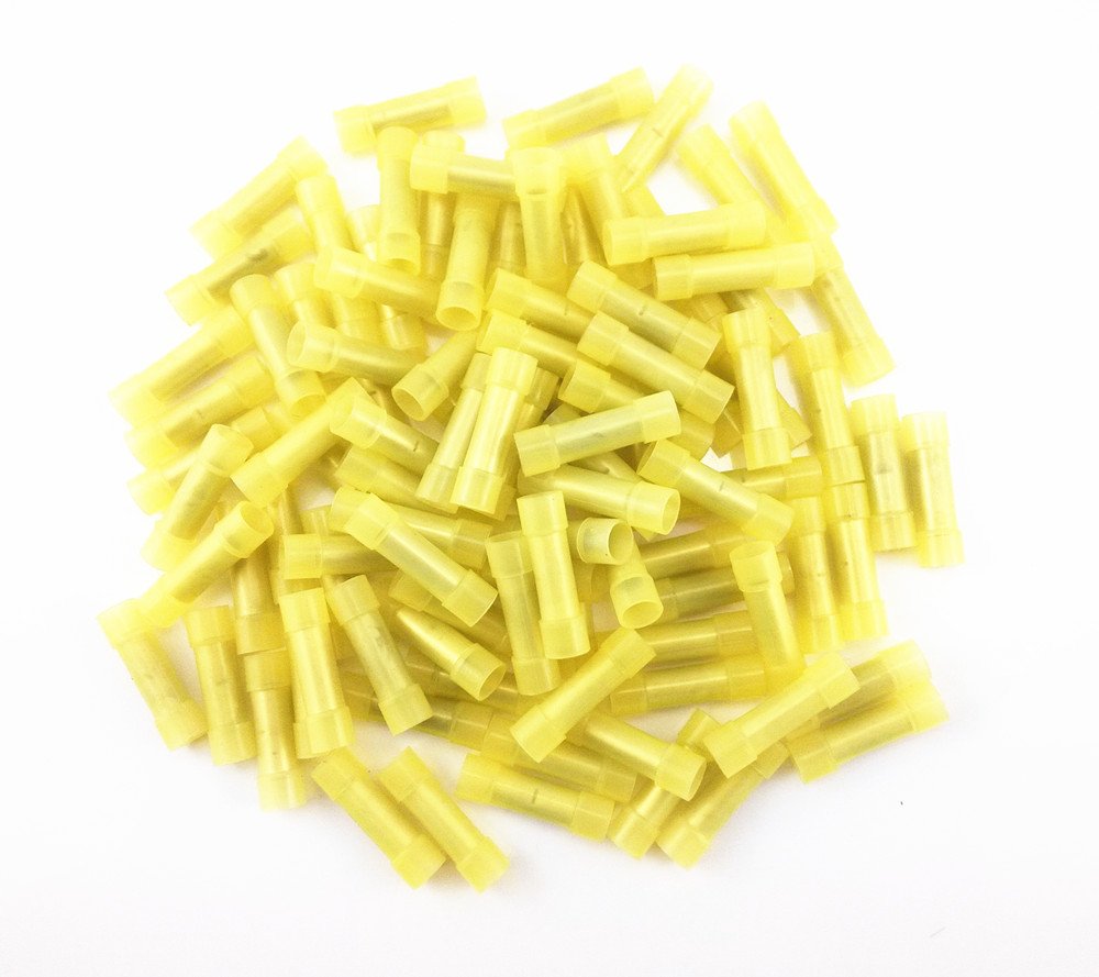 XP Audio BC1210Y 100 pcs 12 - 10 Gauge AWG Yellow insulated Nylon crimp terminals connectors Butt Connectors