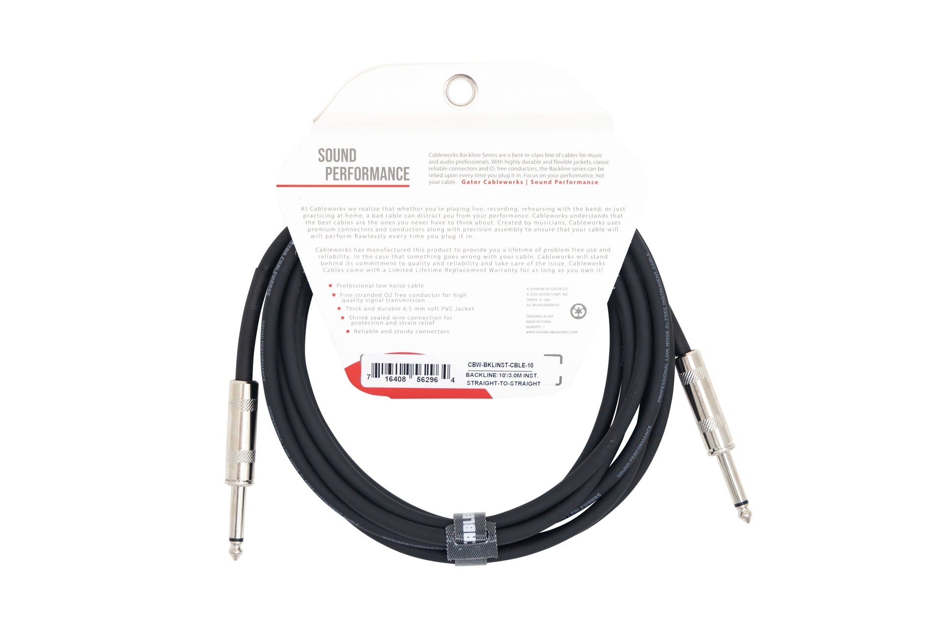 Gator CableWorks GCWB-INS-10 10 Foot Strt to Strt instrument Cable