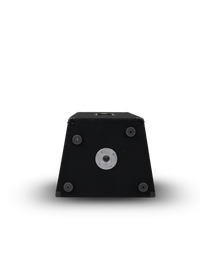 Black electronic device with circular component on a white background