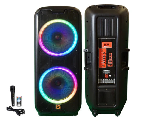 MR DJ USA AFTER PARTY Dual 15" Rechargeable Bluetooth Party Speaker LED Lights TWS Wired Microphone USB/SD FM Radio Remote Control