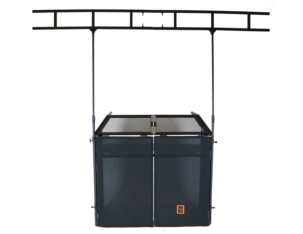 MR DJ DJ Booth Table with 8FT Lighting Truss System Foldable Black Scrim