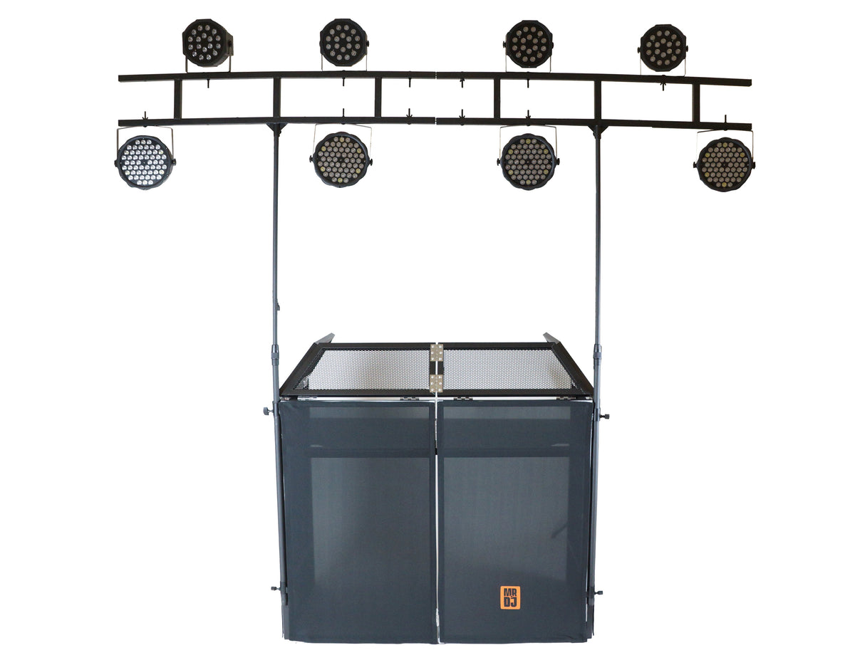 MR DJ DJ Booth Table with 8FT Lighting Truss System Foldable Black Scrim