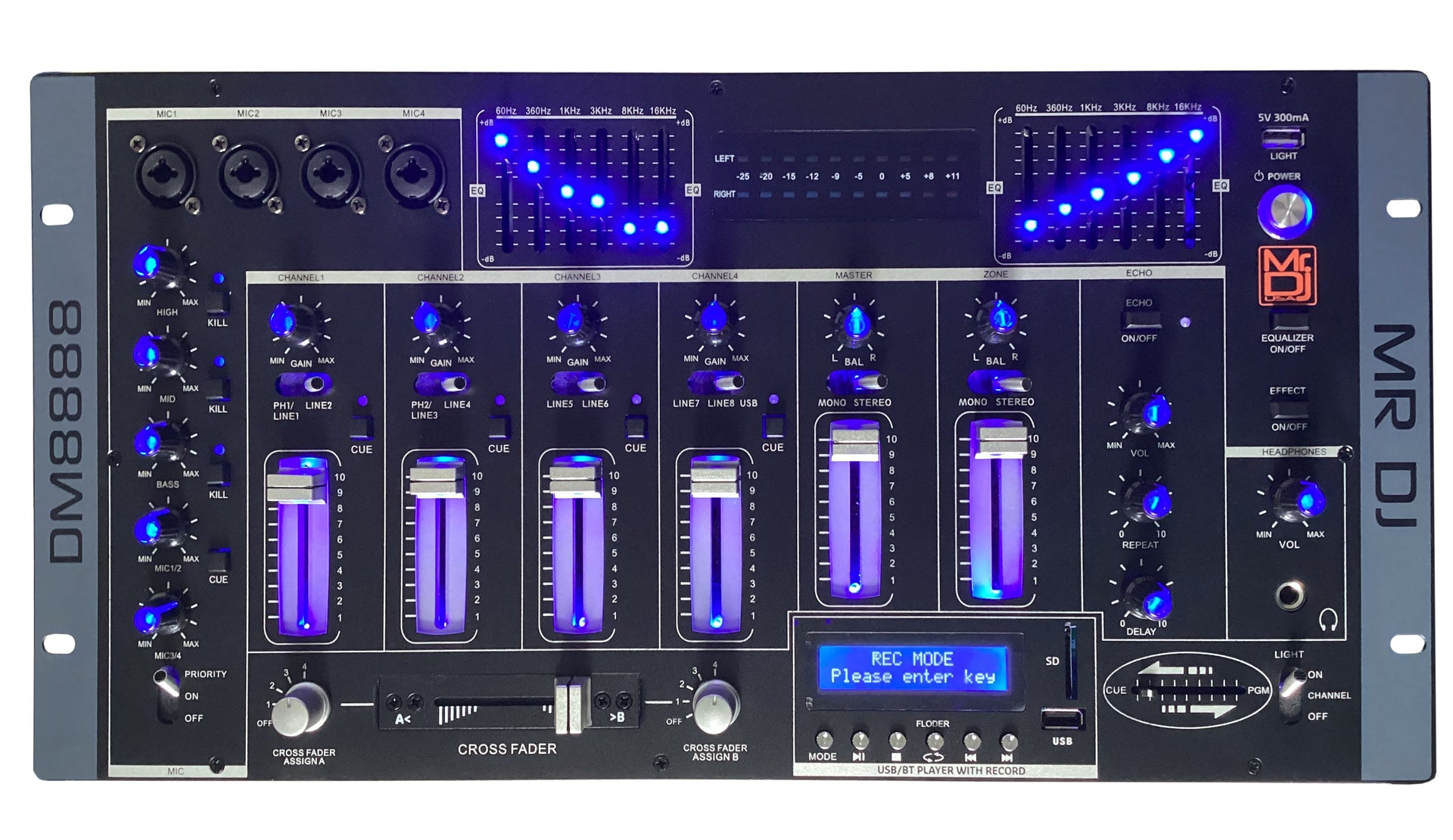 MR DJ DM8888 6 Channel 19" DJ Mixer Wireless Connection BT USB SD Slot & Audio Effect