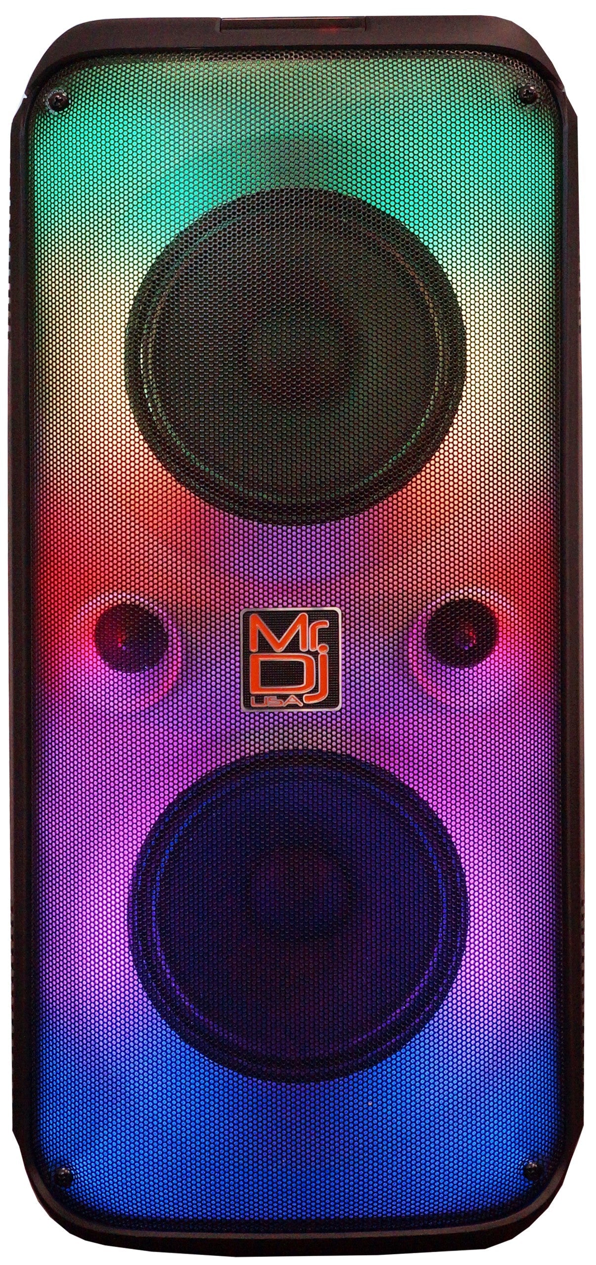 MR DJ FLAME2200 6.5" X 2 Rechargeable Portable Bluetooth Karaoke Speaker with Party  Lights Microphone TWS USB FM Radio