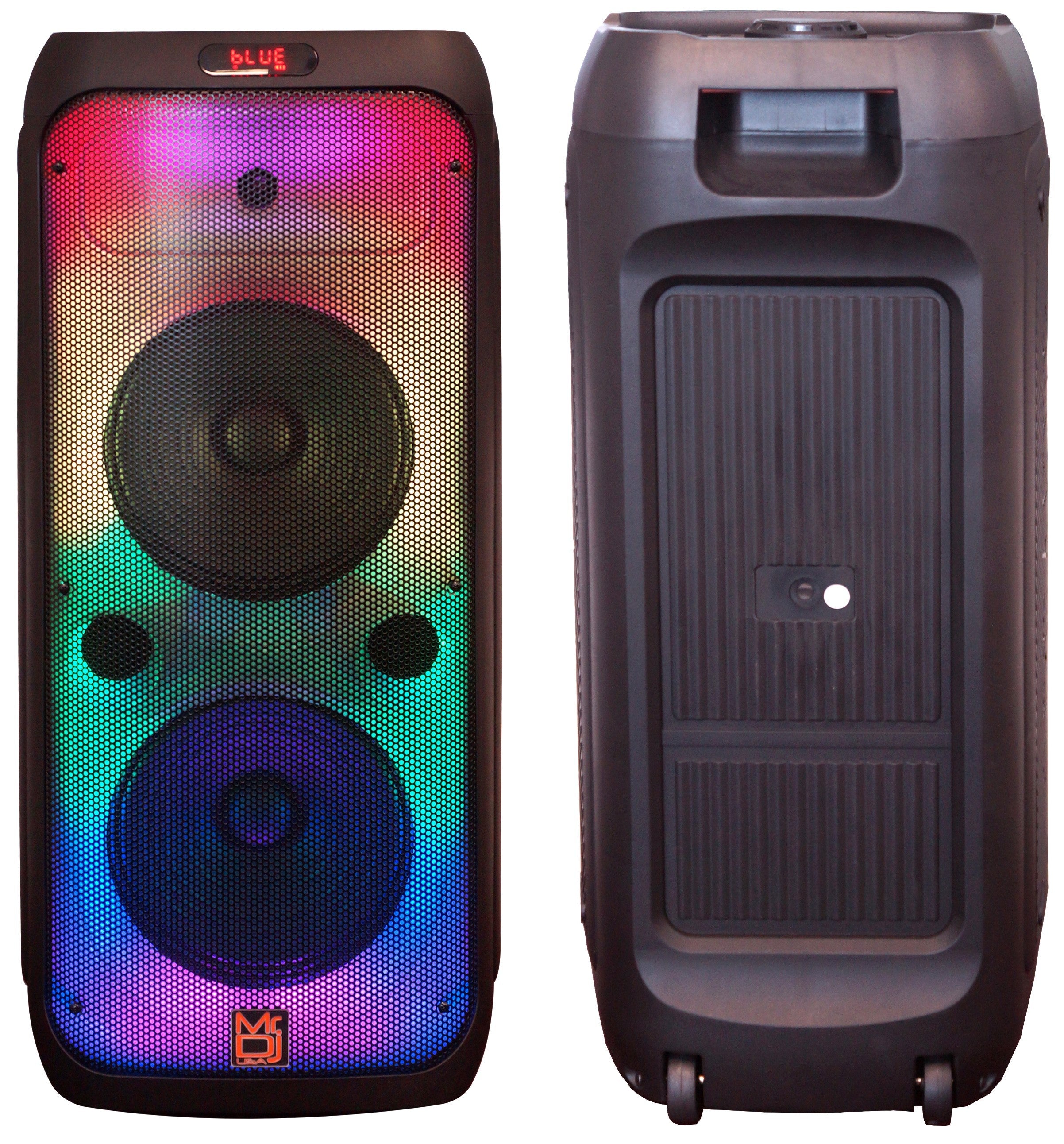 MR DJ FLAME3200 8" X 2 Rechargeable Portable Bluetooth Karaoke Speaker with Party Flame Lights Microphone TWS USB FM Radio