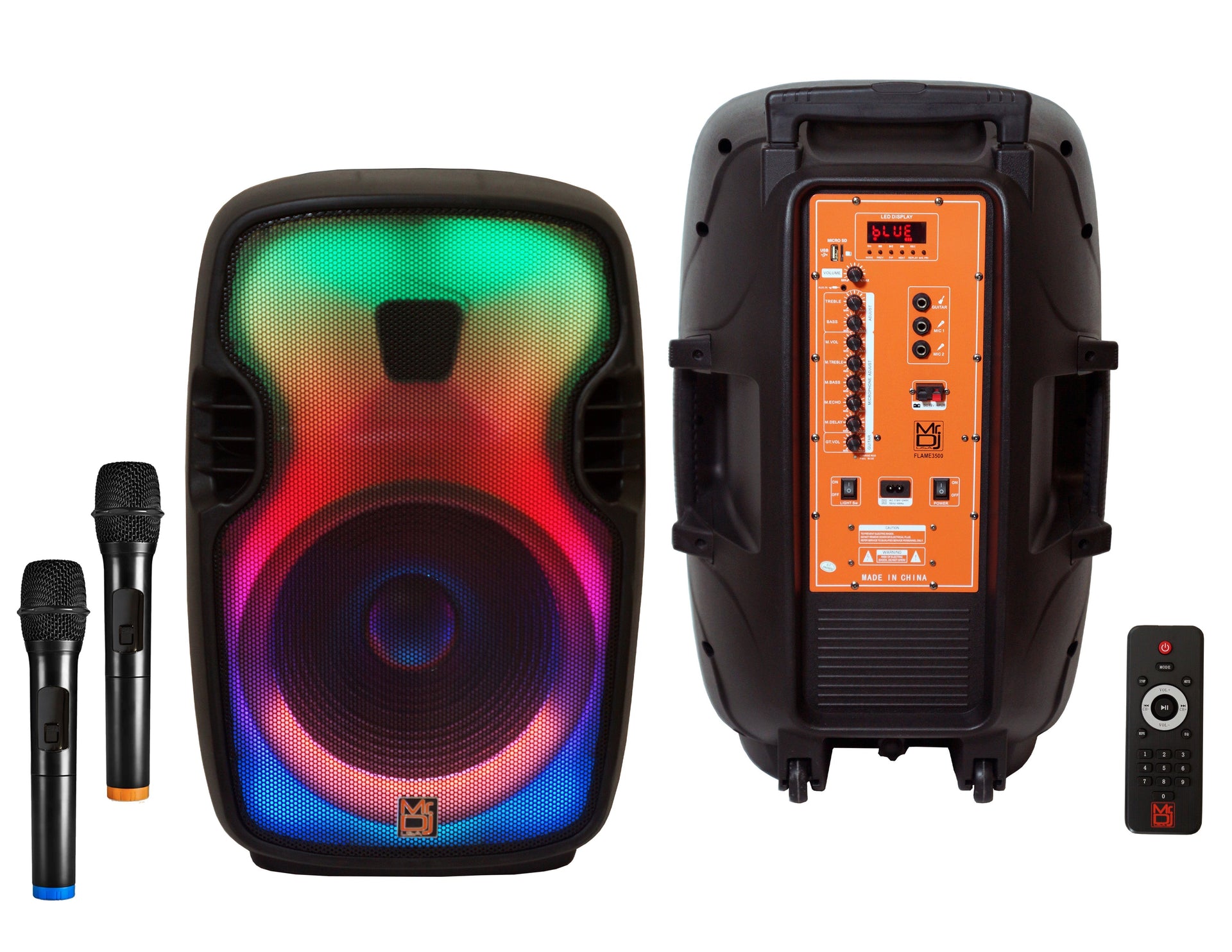 MR DJ FLAME3500LED Pro Portable 15" 2-Way Full-Range Powered/Active DJ PA Multipurpose Live Sound Loudspeaker
