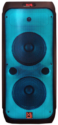 MR DJ FLAME4200 Bluetooth Karaoke Speaker with blue LED lights and dual speakers for portable audio fun.